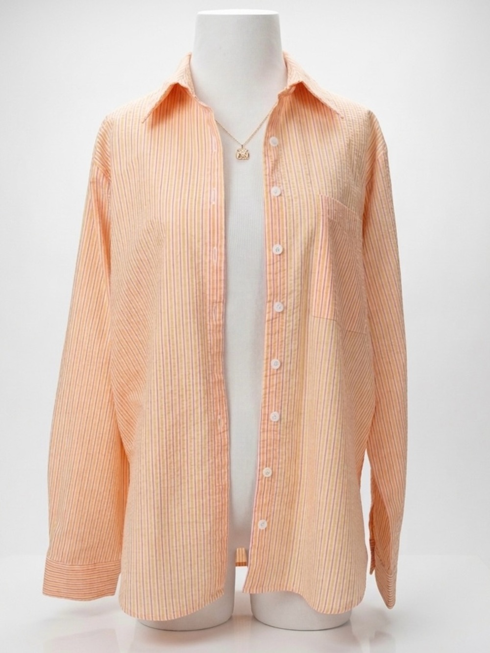 ☀️ Forever 21 Orange Pink Pinstriped Button-Down Swim Cover | Size M | NWT